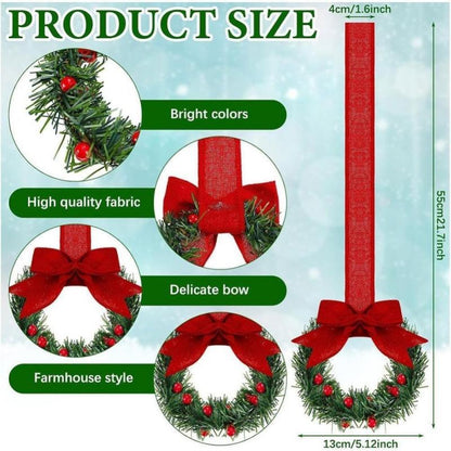 🎅Early Christmas Sale-🎄6-Pack Christmas Mini Window Wreaths with Ribbon Bows & Red Berries